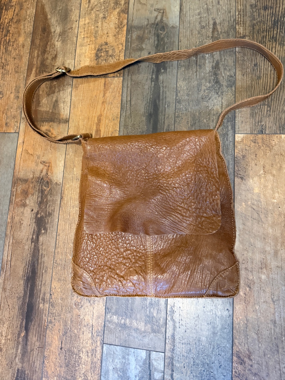 Textured Leather Crossbody Bag in Brown